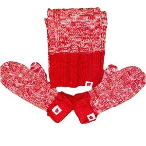 University of Wisconsin x Adidas Cable Knit Red White Mittens & Scarf Set Badger